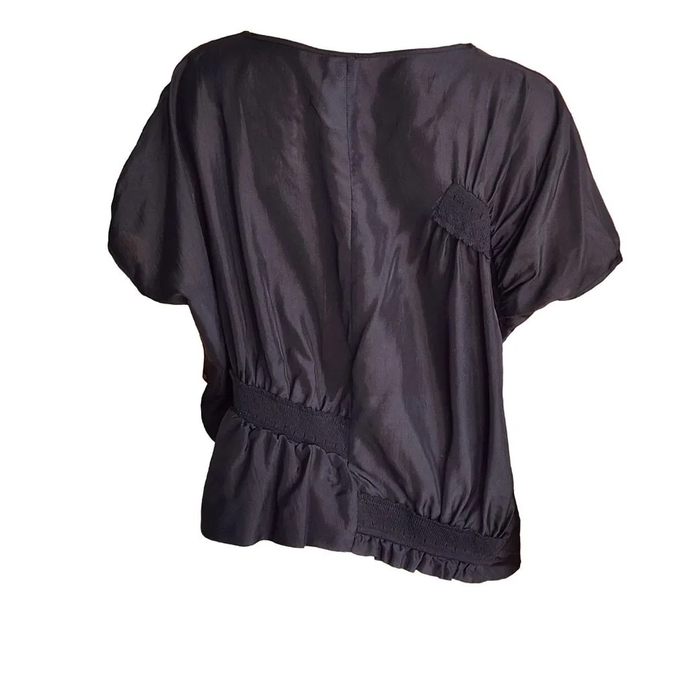 LILITH Black Asymmetrical Short Sleeve V-Neck Blouse M - Picture 2 of 4